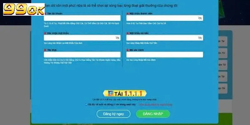 Đăng nhập để bắt đầu quy trình rút tiền 99ok